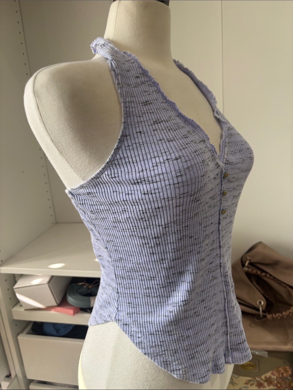 Pilcro Lavender Ribbed Halter Tank with Button Front - Picture 5 of 16